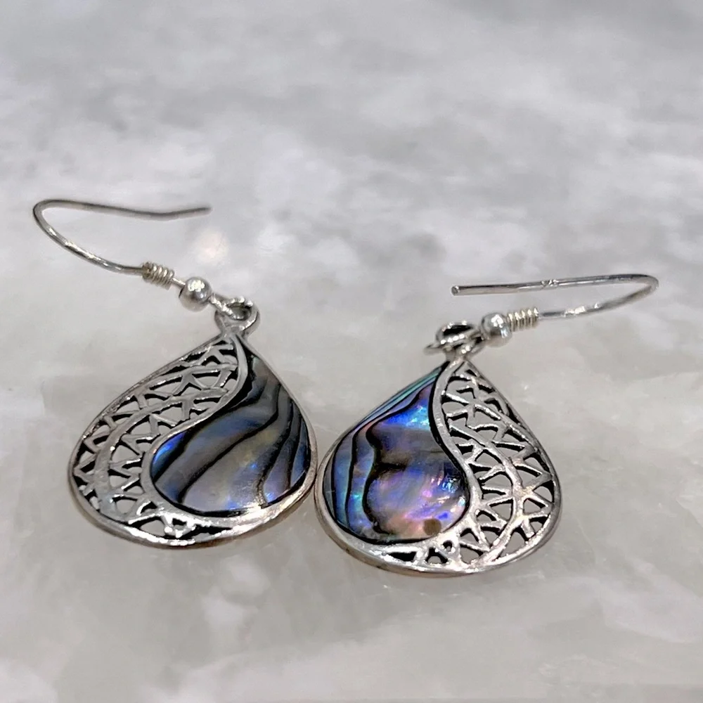 Abalone Shell Sterling Silver Dangle Earrings - Picture 6 of 11
